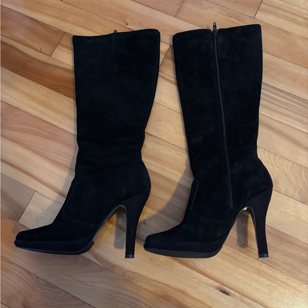 Chic Black Suede Heeled Boots for Women